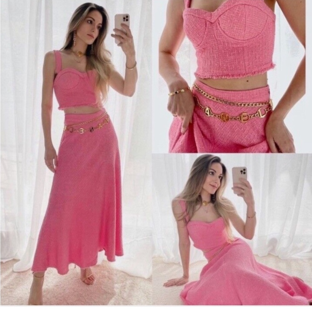 💕VDAY RARE NWT Blog Fave Zara PINK TEXTURED TWEED Skirt Barbie Barbiecore - Picture 4 of 8